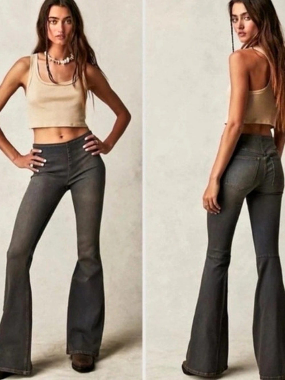 FP Penny Pull-On Black Flare Jeans Waist 31